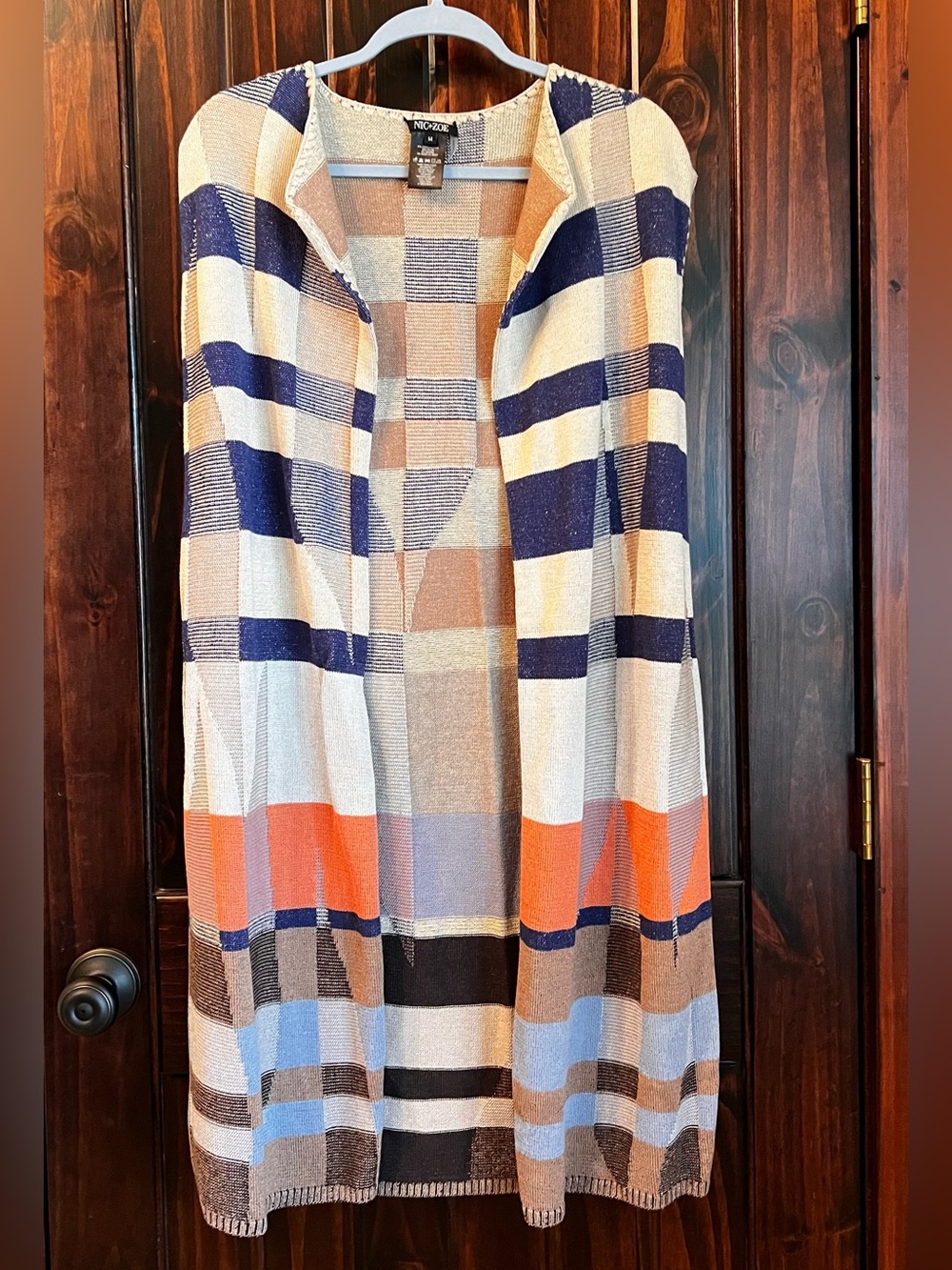 NIC+ZOE Striped Open-Front Cardigan in Navy, Cream & Orange